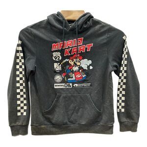 Super Mario Kart Hoodie Mens Medium Gray Pullover Sweatshirt Dirty Wash Nintendo
